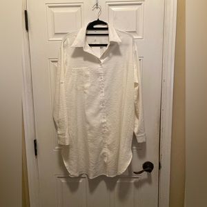NWT White Oversized Button Up Blouse, Size L